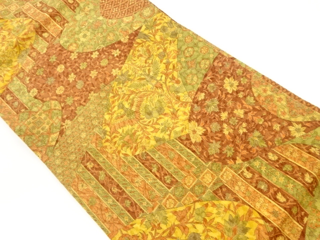 JAPANESE NAGOYA OBI / CHIRIMEN / FLOWER ARABESQUE